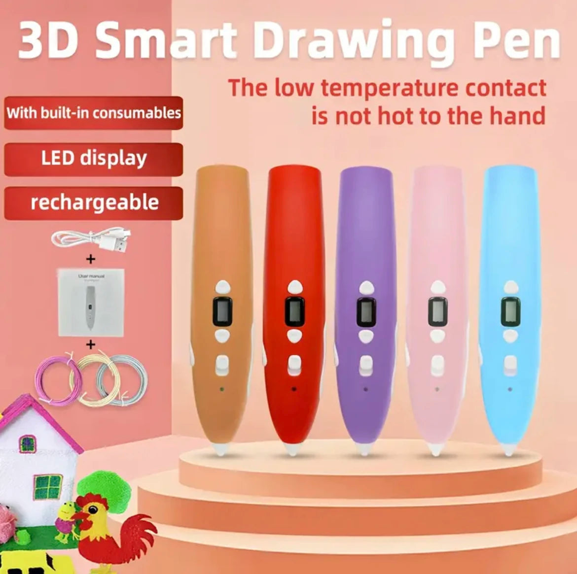 Christmas Gift Safe Low Temperature 3d Pen 3d Painting with LCD Display