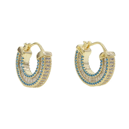 Promotion Rectangle Cubic Zirconia Turquoise Stone Luxury European Women Geometric Cz Hoop Earring