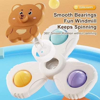 Cartoon suction cups for babies table fun spinning tops Children baby soothing toy Fidgety spinner grip training  Splashing toy
