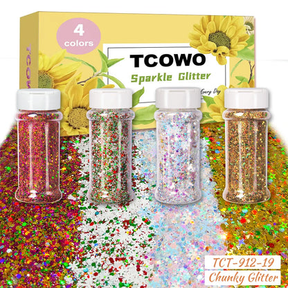 Local Stock 2OZ Shaker Packing Hexagon Shape Mix Chunky Glitter for Tumbler Nail Resin Christmas Decoration