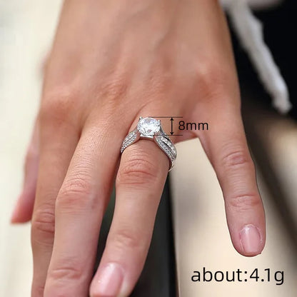 T0664 White Gold Diamond Ring Women's Engagement Natural Round Brilliant Cut D Color Side Diamonds
