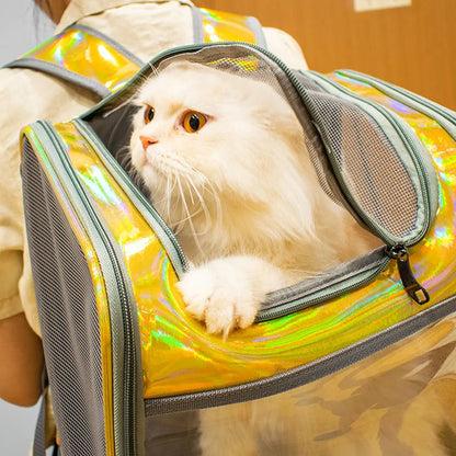Pet Cat Carrier Backpack Breathable Travel Outdoor Shoulder Bag For Small Dogs Portable Transparent Carrying Pet Supplies Laser