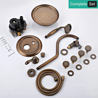 HONGDEC  Antique Brass Bathroom Shower System Bathroom Shower Faucet Set 9 Inches Rainfall Shower Faucet