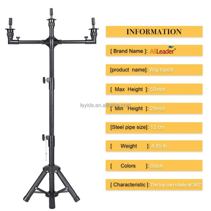 US Local Fast Delivery Cosmetology Training Head Tripod Black Mannequin Tripod Wig Stand Tripod for Wig Making with Foot Pedal