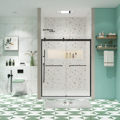 Matte Black Double Sliding Shower Door, 5/16" Nano-Coated Tempered Glass & 36K-Cycle Tested Hardware