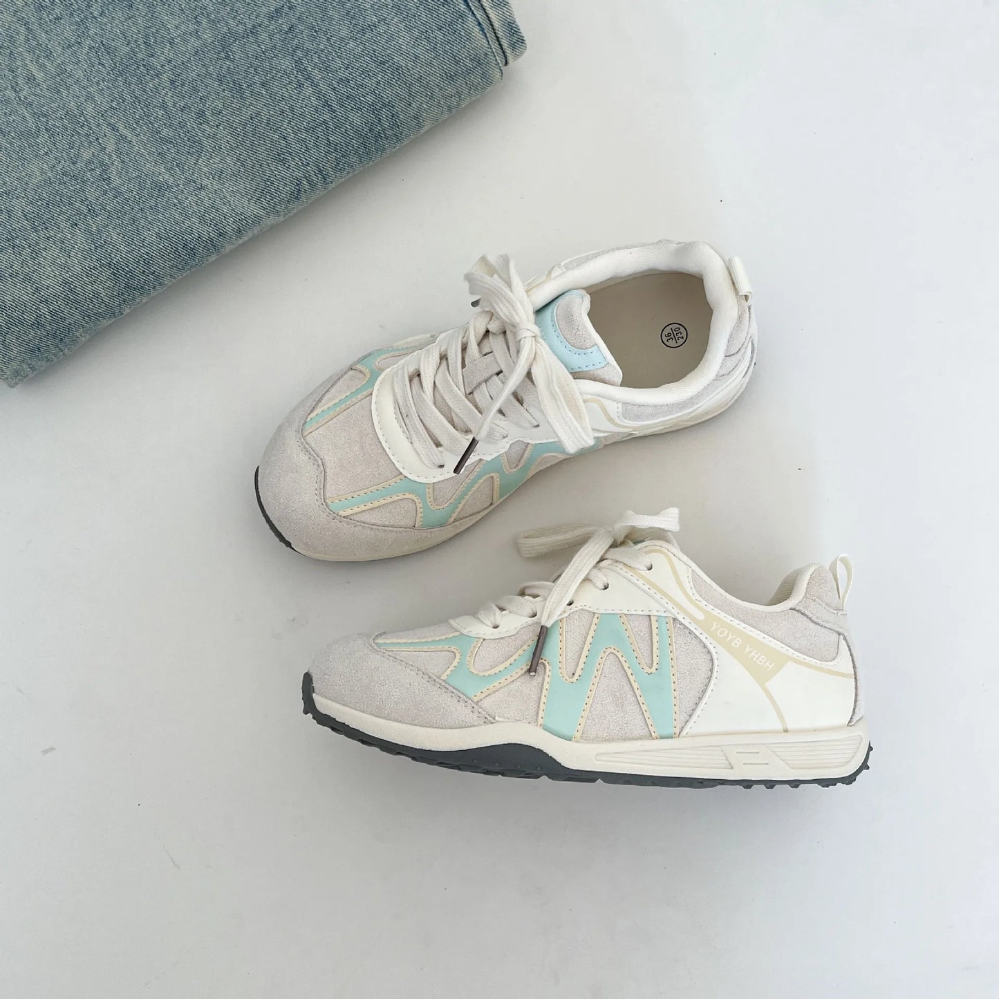 Navy Blue Ballet Sports Style Sneakers, Women Lace-Up Flat Casual Trainers, Breathable Versatile Elegant Tennis Daily Shoes