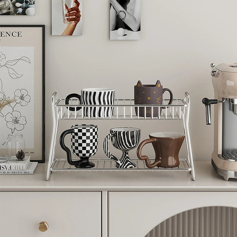 Multifunctional Countertop Stand Stainless Steel Home Storage Rack Mug Cosmetic Spice Organizer for Bathroom Kitchen Livingroom