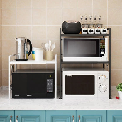 Microwave Stand Oven Rack Expandable Countertop Kitchen Utensils Tableware Storage Carbon Steel Over Shelf Countertop 3 Tier