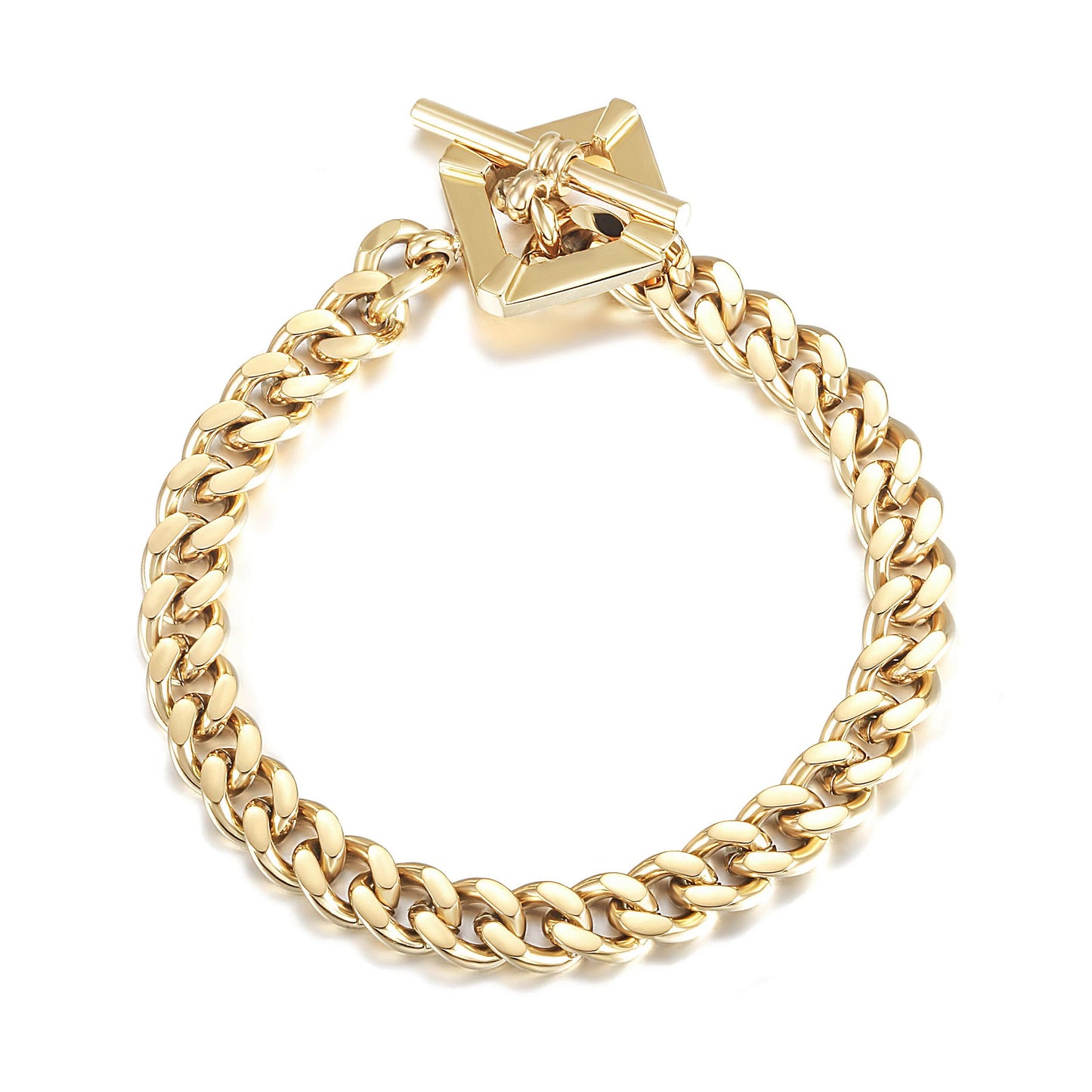 OT Buckle Square Toggle Clasp Cuban Link Chain Gold Plated Stainless Steel Bracelet for Women