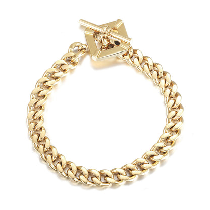 OT Buckle Square Toggle Clasp Cuban Link Chain Gold Plated Stainless Steel Bracelet for Women