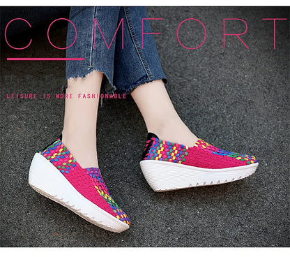 New Women Sneakers Summer Casual Shoes Woven Flat Platform Women's Shoes Breath Loafers Lady Footwear Soft Zapatos Plus Size 42