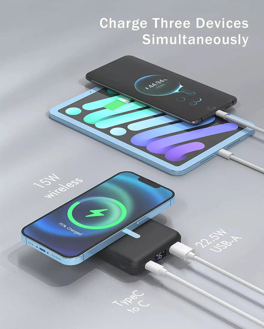 10000mAh Wireless Portable Charger LED Display Magnetic Battery Pack for iPhone 15/15 Plus/15 Pro Portable Power Banks Station by PDG ibma