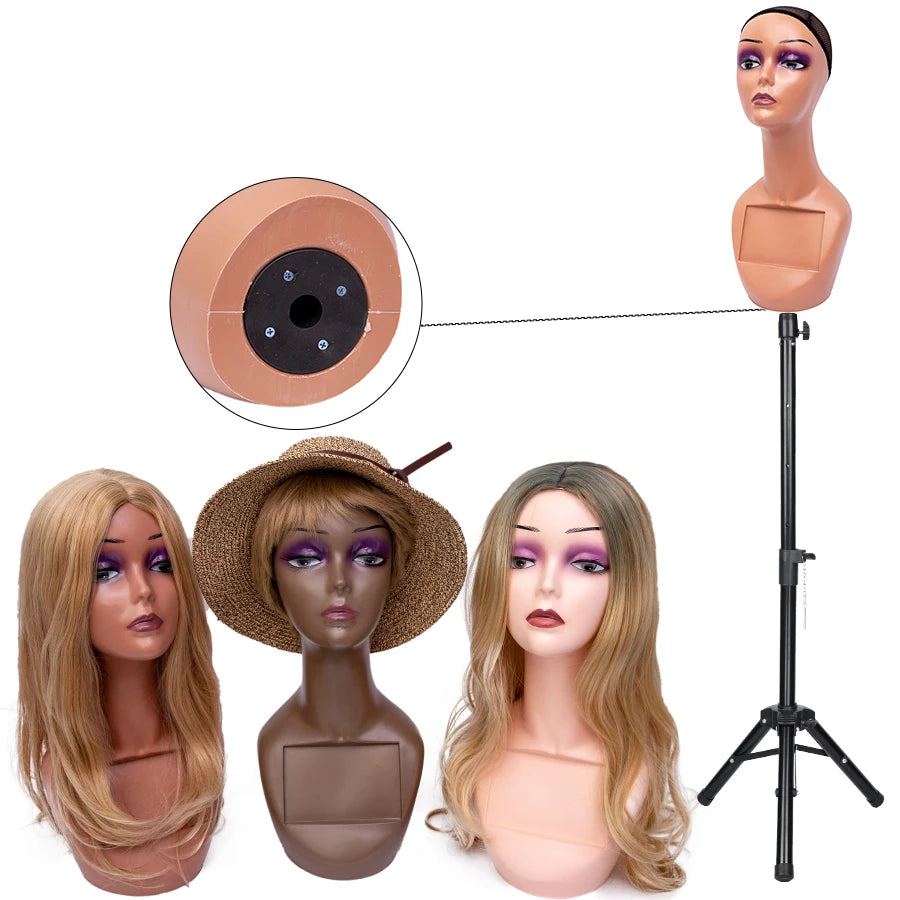Fast Delivery PVC Professional Long Neck Female Realistic Mannequin Head and Makeup for Wig Display