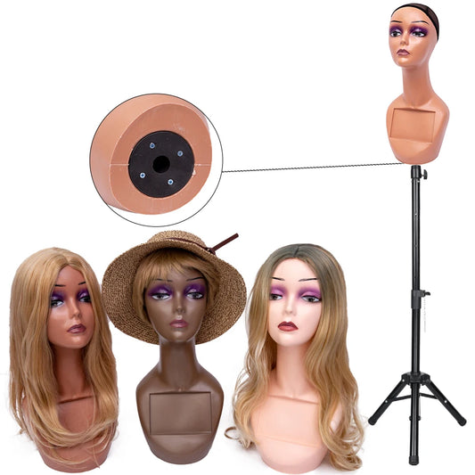 Fast Delivery PVC Professional Long Neck Female Realistic Mannequin Head and Makeup for Wig Display