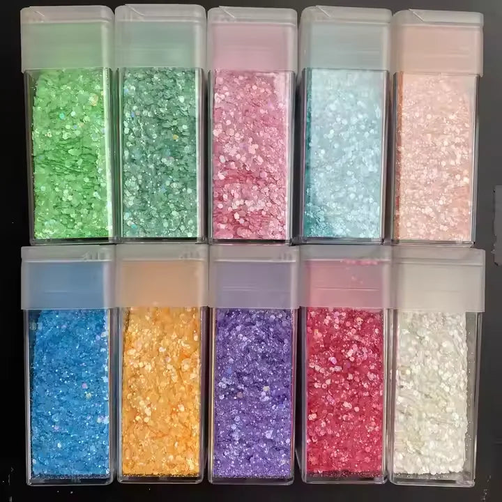 Wholesale Custom Size Bluk PET Free Sample Macaron Solvent Resistant Glitter Matte Chunky Glitter for Tumbler Craft Resin