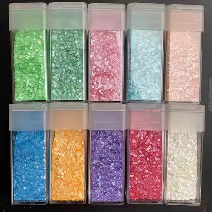 Wholesale Custom Size Bluk PET Free Sample Macaron Solvent Resistant Glitter Matte Chunky Glitter for Tumbler Craft Resin