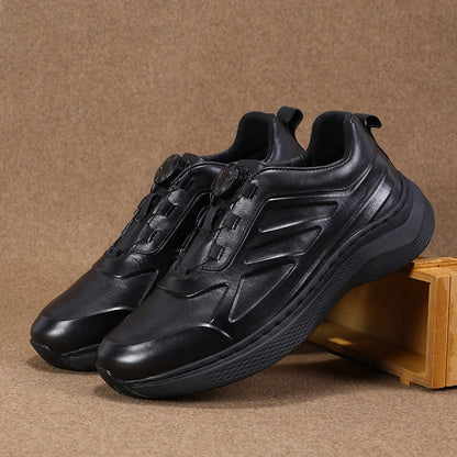 Men's Genuine Leather Sporty Chunky Shoes Round Toe Lace-up Rubber Outsole EVA Midsole Cushioned Autumn Casual Wear