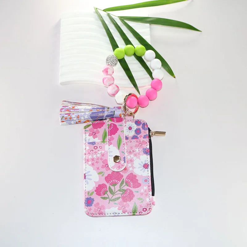 2025 New Fruit  Pattern Leather  Bracelet Fringe Key Chin Card Bag Document Wrist Portable Keychain  Zipper Card Holder Wallet