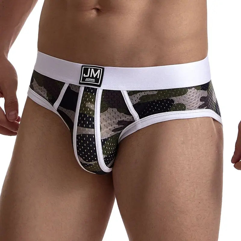 For Camouflage Print Color-Block Briefs Knitted Breathable Quick Dry Anti-Bacterial Low Rise Men's Underwear