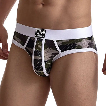 For Camouflage Print Color-Block Briefs Knitted Breathable Quick Dry Anti-Bacterial Low Rise Men's Underwear