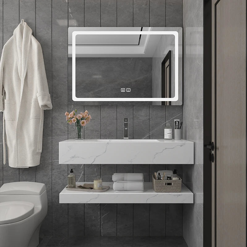 Stainless Steel Bathroom Vanities With LED Light Touch Screen LED Mirror Fashionable Rock Board LED Mirror Cabinets