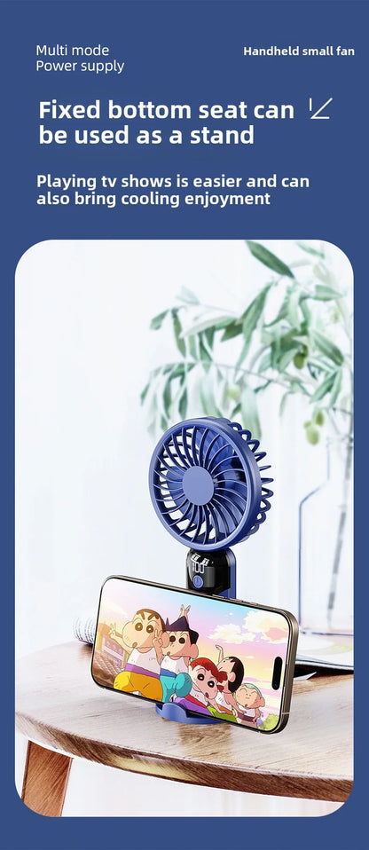 USB Portable 6-Speed Digital Display Fan Mini Handheld Large Wind Silent Desktop Cooling Gift Foldable for Household Car Use