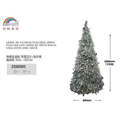 Flocked Christmas tree with snowflakes and hanging balls 180 cm - Christmas decoration