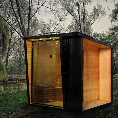 Outdoor 6-Person Traditional Finnish Sauna | Large Cedar Cabin with Natural Red Cedar Interior & Heater Room