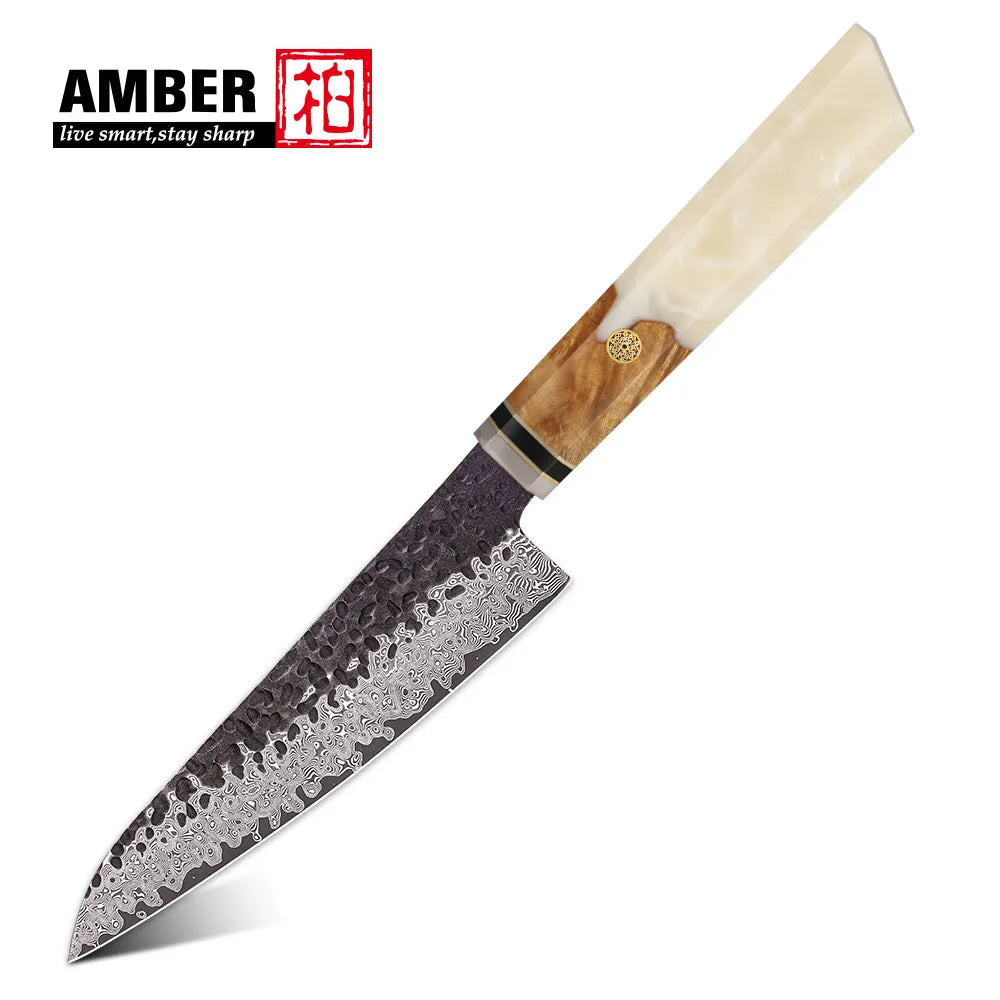 Amber 6pcs 67 Layers Damascus Vg10 Knife Set Japanese Knife Set Damascus Kitchen Knife Set Resin Handle