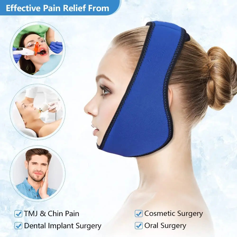 Face Ice Pack Wrap for TMJ Wisdom Teeth with 4 Reusable Hot Cold Therapy Gel Packs