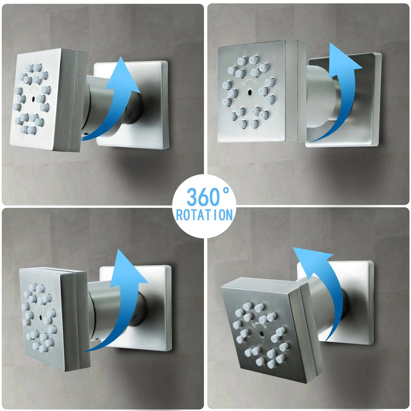 High-Pressure Wall Mounted Brass Square Shower Sprayer Nozzles Brushed Brass Body Jets Rain Pattern Ceramic Thermostatic Faucets
