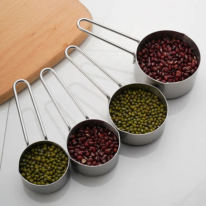 4-Piece Stainless Steel Kitchen Tool Set with Ring Accessories Measuring Cups and Spoons for Baking Boxed Packaging
