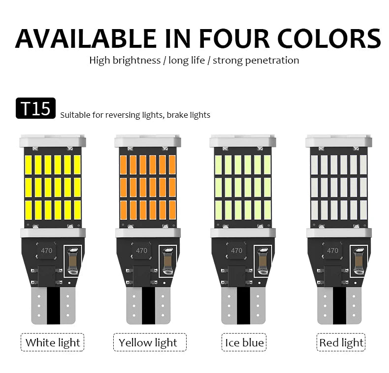 2PCS Canbus T15 W16W WY16W LED Bulbs 4014 45SMD For Auto Bcakup Reverse Lamp Car Tail Brake Bulbs No Error 6000K White Red Amber