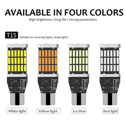 2PCS Canbus T15 W16W WY16W LED Bulbs 4014 45SMD For Auto Bcakup Reverse Lamp Car Tail Brake Bulbs No Error 6000K White Red Amber