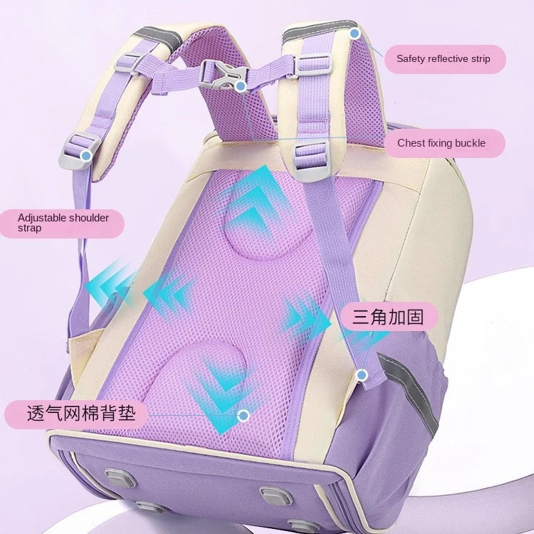 Ultra-Light Female Student Backpack Waterproof Fashion 1-4-6 Grade Contrast Color Ridge Protection Burden Reduction for Primary