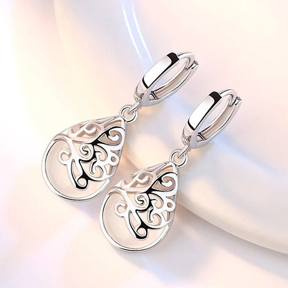 White Tibetan Silver Drop Earrings Water Drop Shape Vintage Style Women Party Jewelry Alloy Silver Plated Fashion