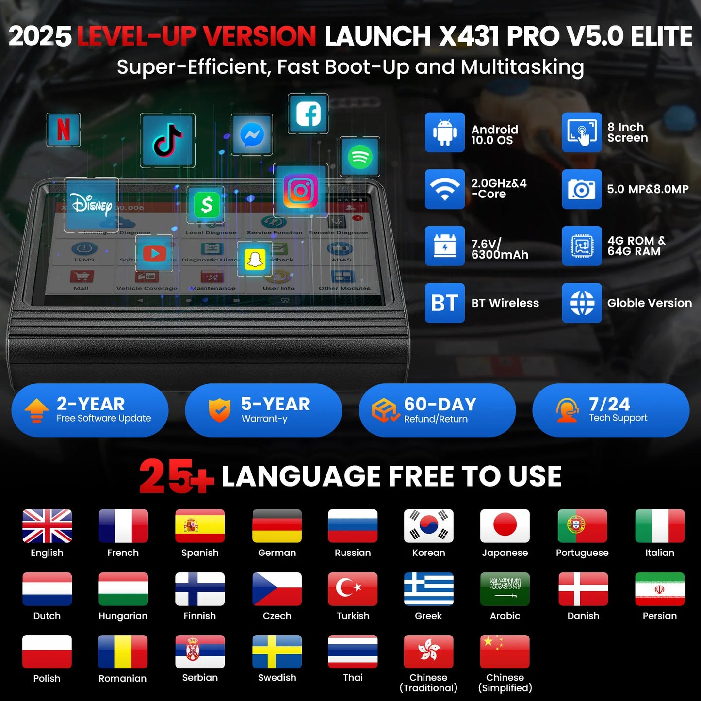 USA EU Warehouse 2026 Launch Latest Version X431 Pro V5.0 BT  Auto Diagnostic Tool for All Cars