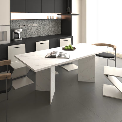 Extendable Dining Room Table for 6-10 Modern Faux Marble Wooden Long Large Rectangular Expanding Conference Kitchen Table White