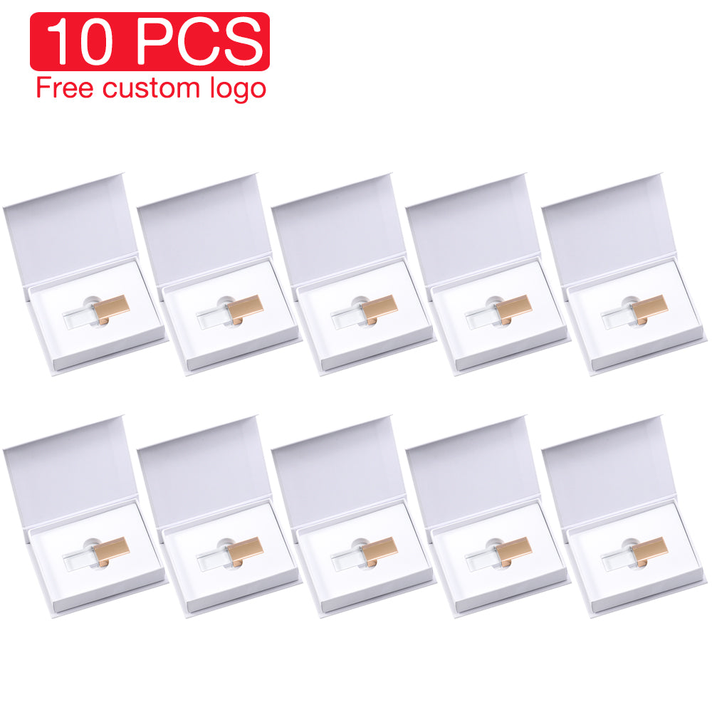 10PCS/LOT Crystal USB 2.0 Wedding Gift Flash Drives Free Custom Logo Pen Drive 100% Real Capacity Stick 128GB 8GB 16GB 32GB 64GB