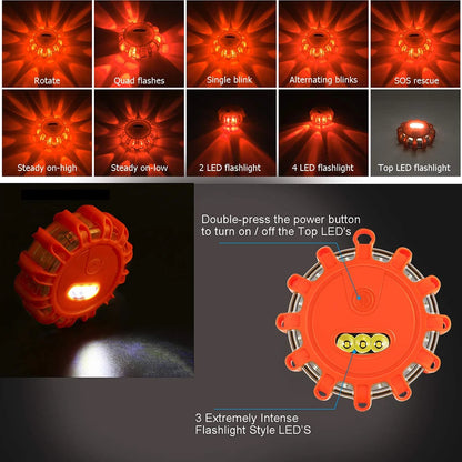2PCS 3PCS 6PCS Car Emergency Strobe Flashing Warning Light Roof Road Safety Lamp Roadside Orange Beacon Magnetic Base Light