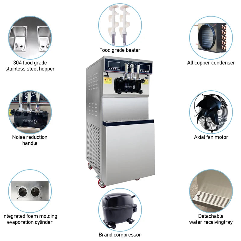 Icecream Machine 48-50L/H Double System Soft Serve Ice Cream Making Maker Maquina De Helado Commercial Ice Cream Machine