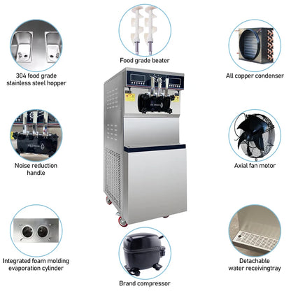 Icecream Machine 48-50L/H Double System Soft Serve Ice Cream Making Maker Maquina De Helado Commercial Ice Cream Machine
