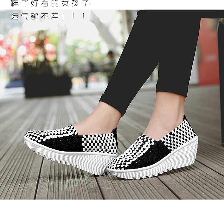 New Women Sneakers Summer Casual Shoes Woven Flat Platform Women's Shoes Breath Loafers Lady Footwear Soft Zapatos Plus Size 42