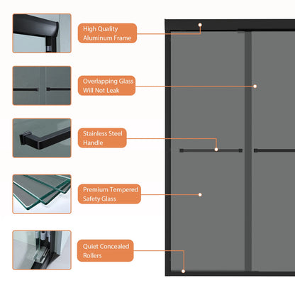 Factory Direct Sale Custom 48" X 76" Luxury Top Quality Bypass Frameless Double Sliding Glass Bathroom Shower Door