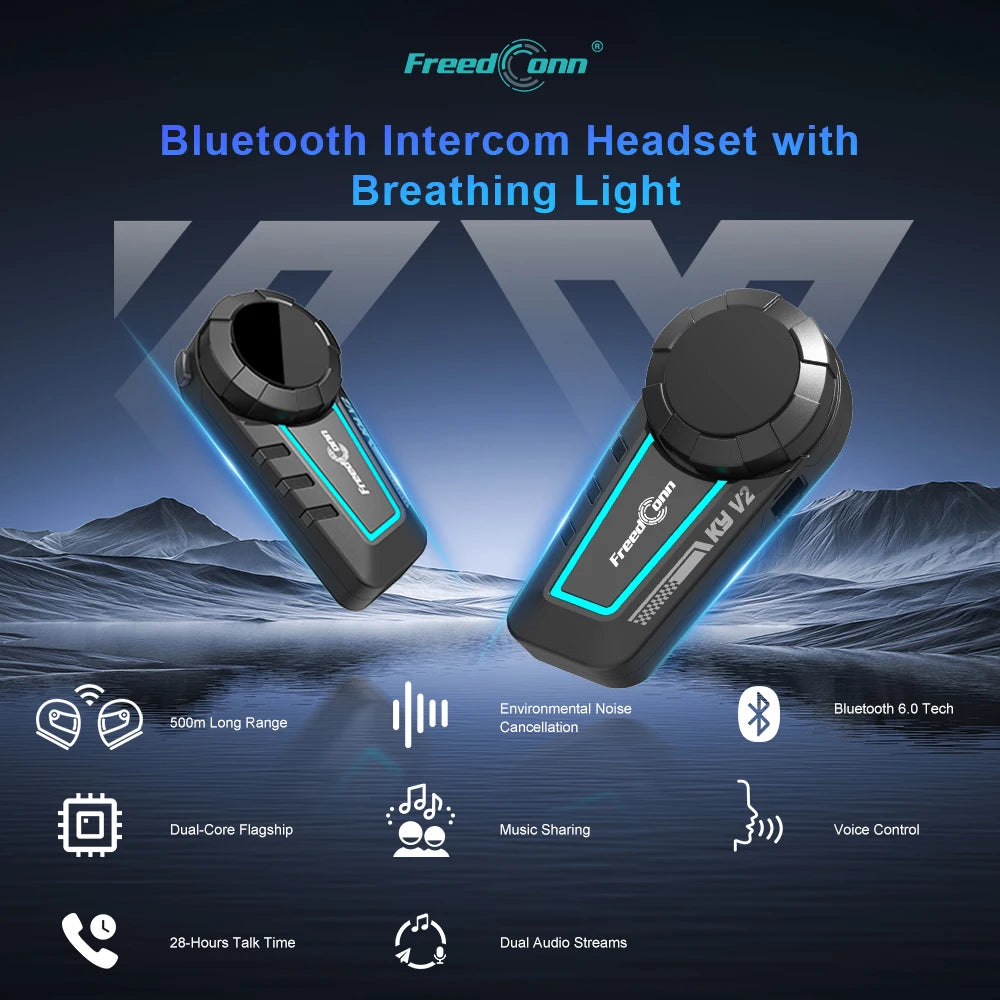 FreedConn KY V2 Bluetooth 6.0 Motorcycle Helmet Intercom Easy Communication Long Battery Intercomunicador Moto