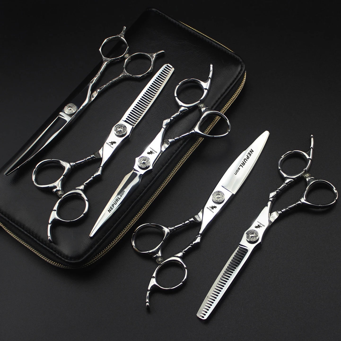 6.0 Inch FZC New Fashion Design Beauty Barber Flat Scissors Tooth 1 Set of 5 Kind of Scissors Single Hairdressing Scissor HS-860