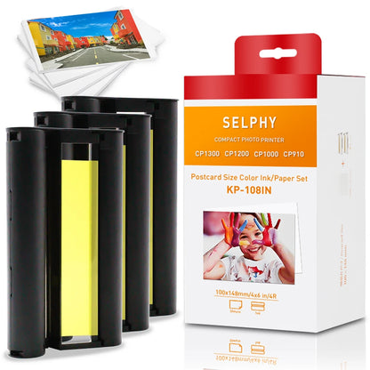 InkExpress Ink Cassette Photo Paper Set Compatible for Canon Selphy CP900 CP910 CP1200 CP1300 Photo Printer KP-36IN KP-108IN