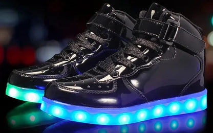 Fashion Cheap Black White Colors Unisex USB Charge Light High Top Flat LED Shoes for Adults