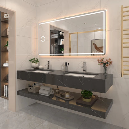 Stainless Steel Bathroom Vanities With LED Light Touch Screen LED Mirror Fashionable Rock Board LED Mirror Cabinets