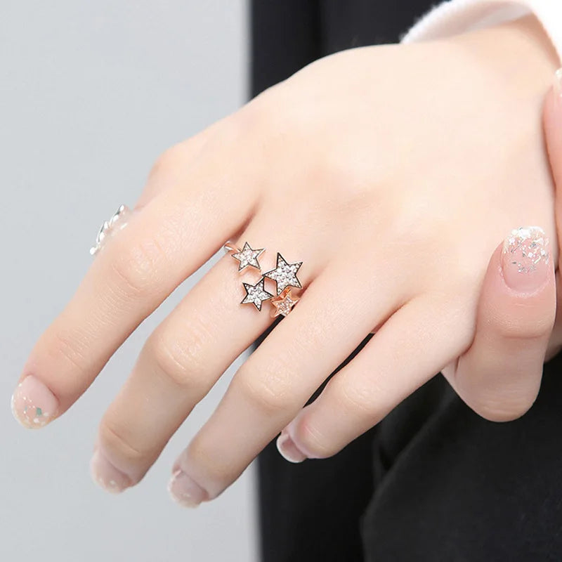 F1268 Star Cluster Rings For Women Cubic Zirconia Pave Setting Fashion Jewelry Gift Ring